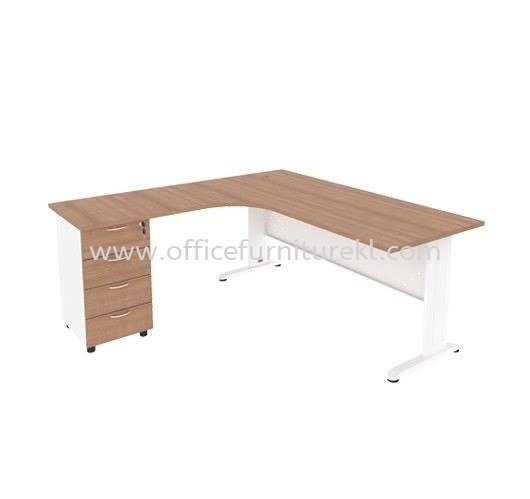 JOY L-SHAPE OFFICE TABLE / DESK C/W FIXED PEDESTAL 4D MJMF-8756 (L) (Color Cappuccino) - L-shape table Damansara Kim | L-shape table Taman Subang Mewah | L-shape table Pandan Indah | L-shape table Office Furniture Shop