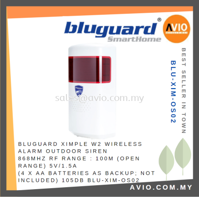 Bluguard Security Burglar Wireless Alarm W2 Ximple Outdoor Siren 868MHz 100m 5V 4x AA Battery as Backup BLU-XIM-OS02