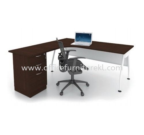 MADISON EXECUTIVE L-SHAPE OFFICE TABLE / DESK C/W FIXED PEDESTAL 2D1F (Color Walnut) - L-shape table Damansara Kim| L-shape table Sungai Besi | L-shape table Setapak | L-shape table Office Furniture Store