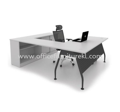 MADISON EXECUTIVE L-SHAPE OFFICE TABLE / DESK METAL A LEG  C/W LOW CABINET (Color Grey) - L-shape table Shah Alam | L-shape table Sungai Besi | L-shape table Cheras | L-shape table Mid Year Sale