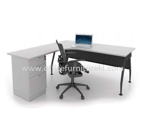 MADISON EXECUTIVE L-SHAPE OFFICE TABLE / DESK C/W FIXED PEDESTAL 2D1F (Color Grey) - L-shape table Damansara Intan | L-shape table Brickfields | L-shape table Laman Seri Business Park | L-shape table Top 10 Best Selling