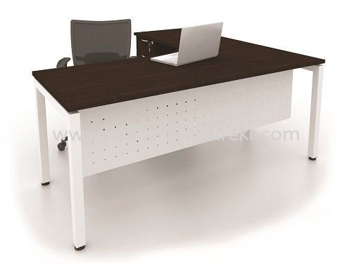 MUKI L-SHAPE OFFICE TABLE / DESK C/W FIXED PEDESTAL 4D MUMD-5656W (Color Walnut) - L-shape table Bangi | L-shape table Serdang | L-shape table Nilai | L-shape table Ready Stock