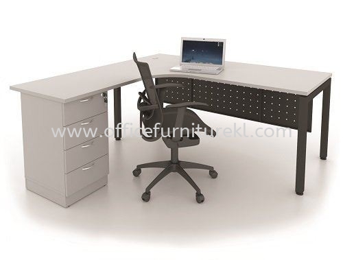 MUKI L-SHAPE OFFICE TABLE / DESK C/W FIXED PEDESTAL 4D MUMD-8286G (Color Grey) - L-shape table Keramat | L-shape table Jalan Kuching | L-shape table Pj Old Town | L-shape table Anniversary Sale