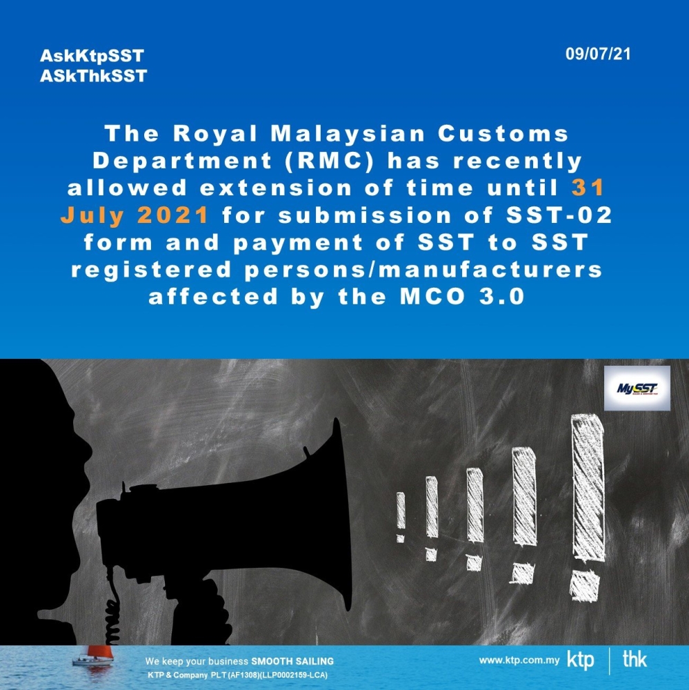 Extension of time for submission of SST return and payment of tax due on 30 June 2021