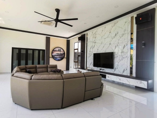 Living Room Modern Interior Design Features Wall TV Console Cabinet Customized Furniture Renovation - Pekan Nanas Johor