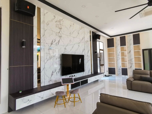 Living Room Modern Interior Design Features Wall TV Console Cabinet Customized Furniture Renovation - Pekan Nanas Johor