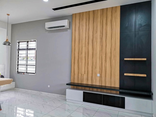 Living Room Modern Interior Design Features Wall TV Console Cabinet Customized Furniture Renovation - Bukit Indah Johor Bahru (JB)