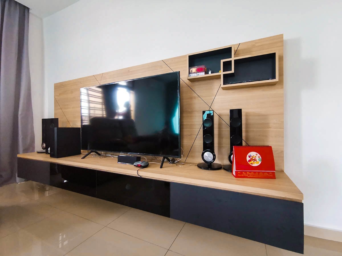 Living Room Modern Interior Design Features Wall TV Console Cabinet Customized Furniture Renovation Mutiara Rini, Skudai, Johor Bahru Living Design Residential Design Interior Design