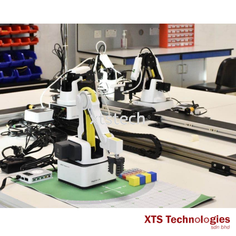 Robot synchronized conveyor, electric actuator, pneumatic gripper, ball screw, vision & PLC control