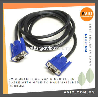 3m 3 Meter D-SUB D SUB RGB VGA Cable 15 Pin Male to Male Male-Male Shielded RGB3MM