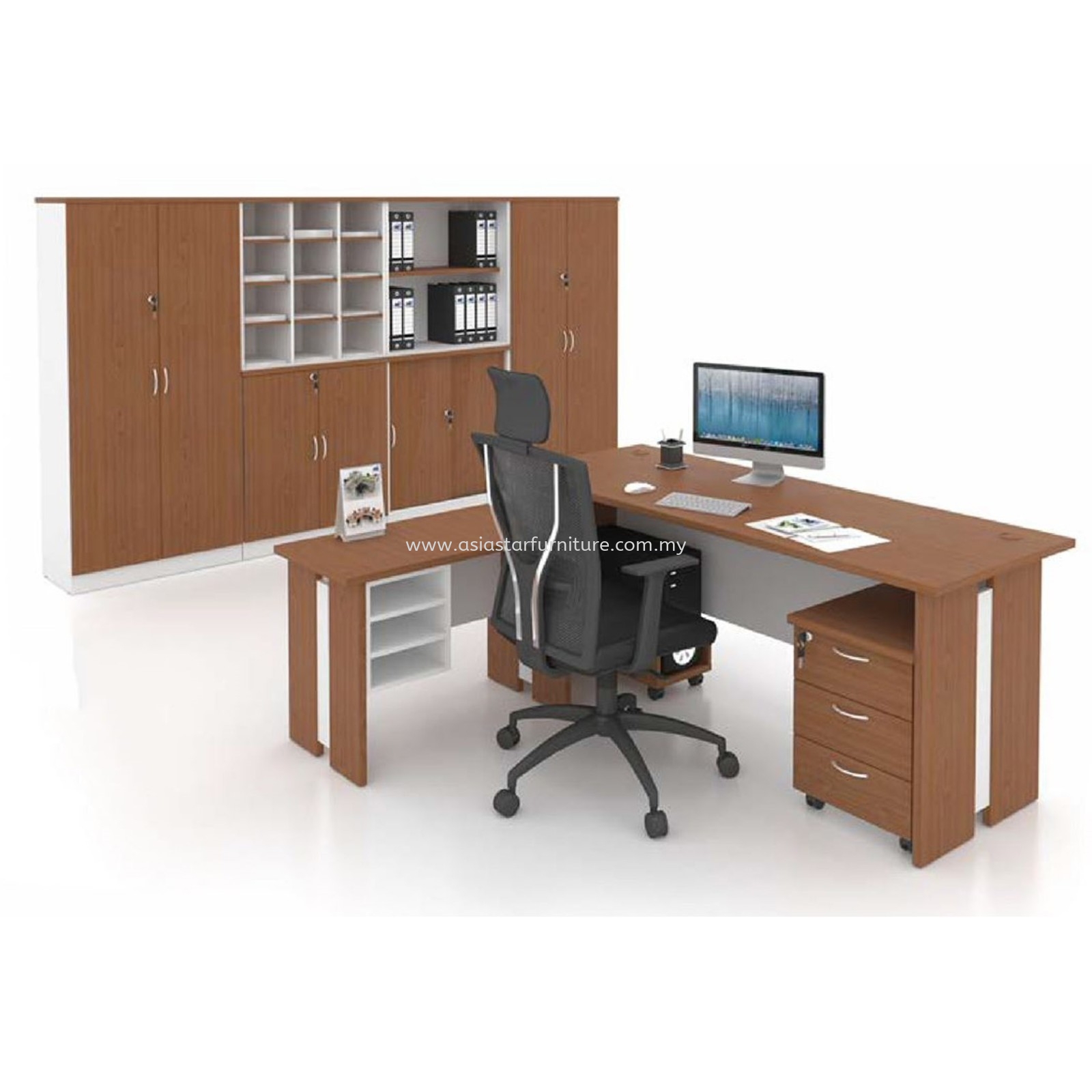 FAMAH 5' OFFICE TABLE C/W SIDE TABLE & MOBILE DRAWER WITH CABINET SET - office table set Segambut | office table set Sentul | office table set Brickfield | office table set Kl Eco City | office table set Seputeh