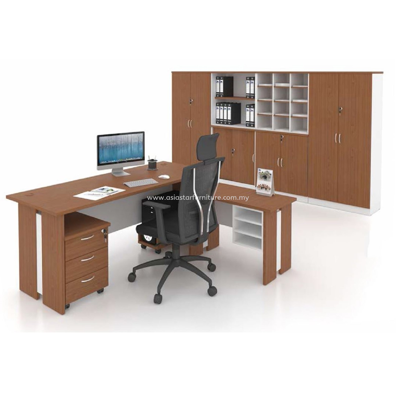 FAMAH 6' OFFICE TABLE C/W SIDE TABLE & MOBILE DRAWER WITH CABINET SET - office table set Kepong | office table set Rawang | office table set Gombak | office table set Batu Caves | office table set Selayang