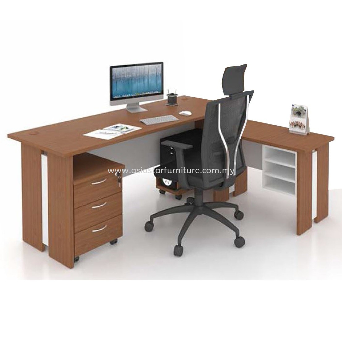 FAMAH 5' OFFICE TABLE C/W SIDE TABLE & DRAWER 3D SET (COLOR CHERRY) - office table set Cheras | office table set Mahkota Cheras | office table set Taman Melawati | office table set Ampang