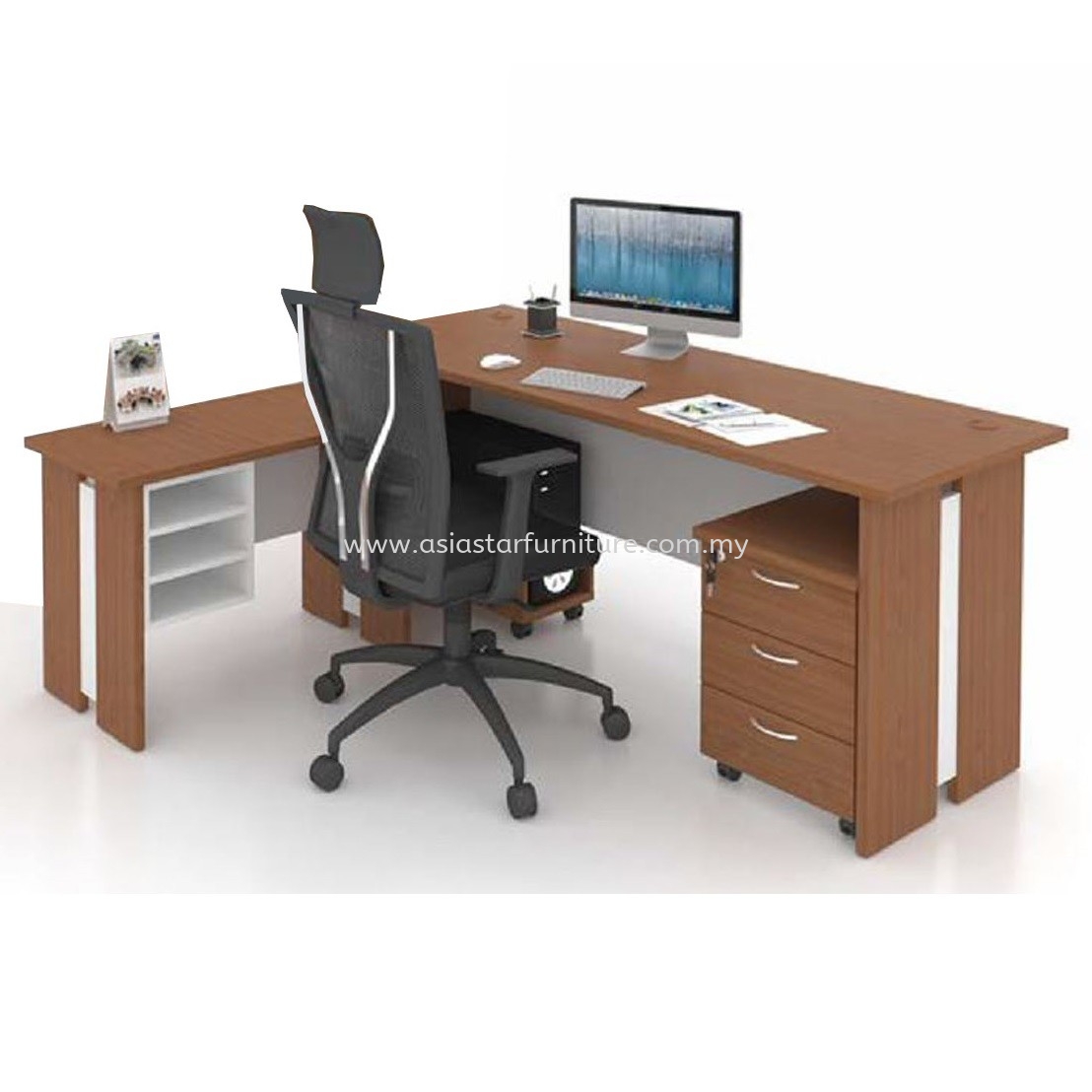 FAMAH 6' OFFICE TABLE C/W SIDE TABLE & DRAWER 3D SET (COLOR CHERRY) - office table set Sri Petaling | office table set Seri Kembangan | office table set Sungai Besi | office table set Balakong