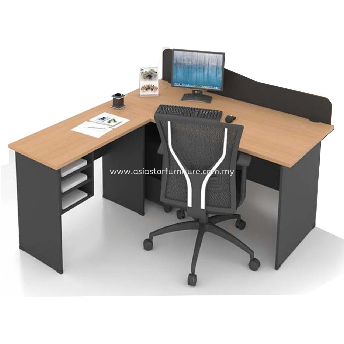 FOBIES 5' OFFICE TABLE WITH PARTITION BOARD C/W SIDE TABLE & RETURN RACK SET- office table Kepong | office table Selayang | office table Batu Caves | office table Rawang