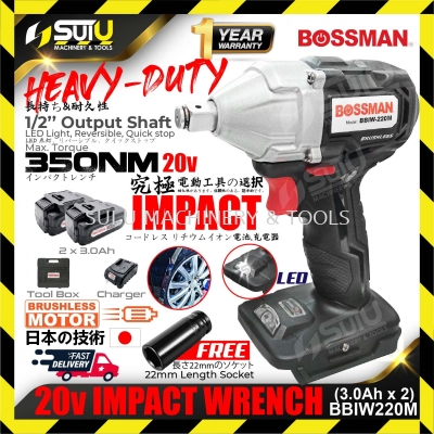 BOSSMAN BBIW-220M / BBIW220M 20V 350NM Cordless Impact Wrench Brushless Motor (2 X 3.0Ah Battery + Charger)