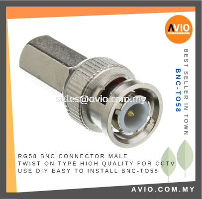 RG58 BNC Connector Male Twist On Type High Quality for CCTV use DIY Easy to Install BNC-TO58