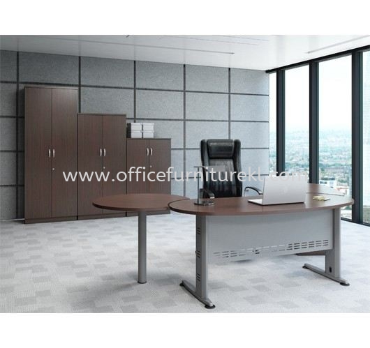 QAMAR OVAL SHAPE EXECUTIVE OFFICE TABLE / DESK C/W CABINET SET (W/O TEL CAP) AQMB 33 (Color Walnut) - executive office table Keramat | executive office table Serdang | executive office table Cheras | executive office table Anniversary Sale