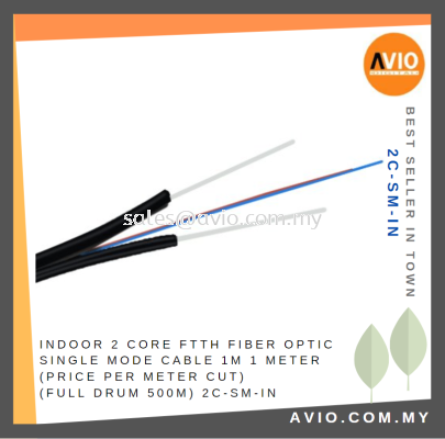 Indoor 2 Core FTTH Fiber Optic Single Mode Cable 1M 1 Meter ( Price per Meter Cut ; Full Drum 500m ) 2C-SM-IN