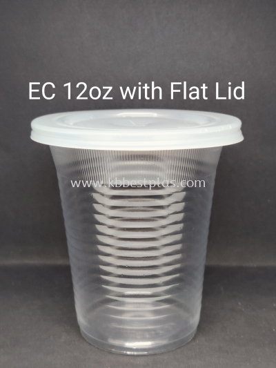 PP Clear Cup 12oz+Flat Lid (no straw) set 100pcs+/-