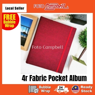 4R-100/200pcs pocket Photo Album(fabric cover)Ready Stock--- prenium red