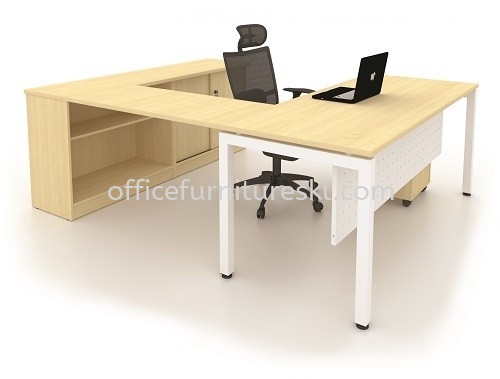 MUKI MEJA PEJABAT/TULIS EKSEKUTIF BERBENTUK L & KABINET TEPI & LACI SET-MU88M - Near Me Executive Office Table | Executive Office Table Salak South | Executive Office Table Balakong | Executive Office Table Chan Sow Lin