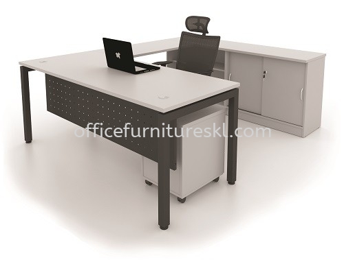 MUKI EXECUTIVE OFFICE TABLE/DESK L-SHAPE & SIDE CABINET & MOBILE PEDESTAL SET-MU88G - Must Buy Executive Office Table | Executive Office Table Taman Perindustrian Puchong | Executive Office Table Cyber Jaya | Executive Office Table Kuchai Entrepreneurs Park