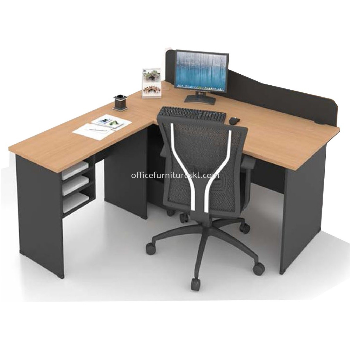 FOBIES 5 FEET OFFICE TABLE WITH PARTITION BOARD C/W SIDE TABLE & RETURN RACK SET - Office Table Batu Caves | Office Table Kepong | Office Table Serdang | Office Table Balakong