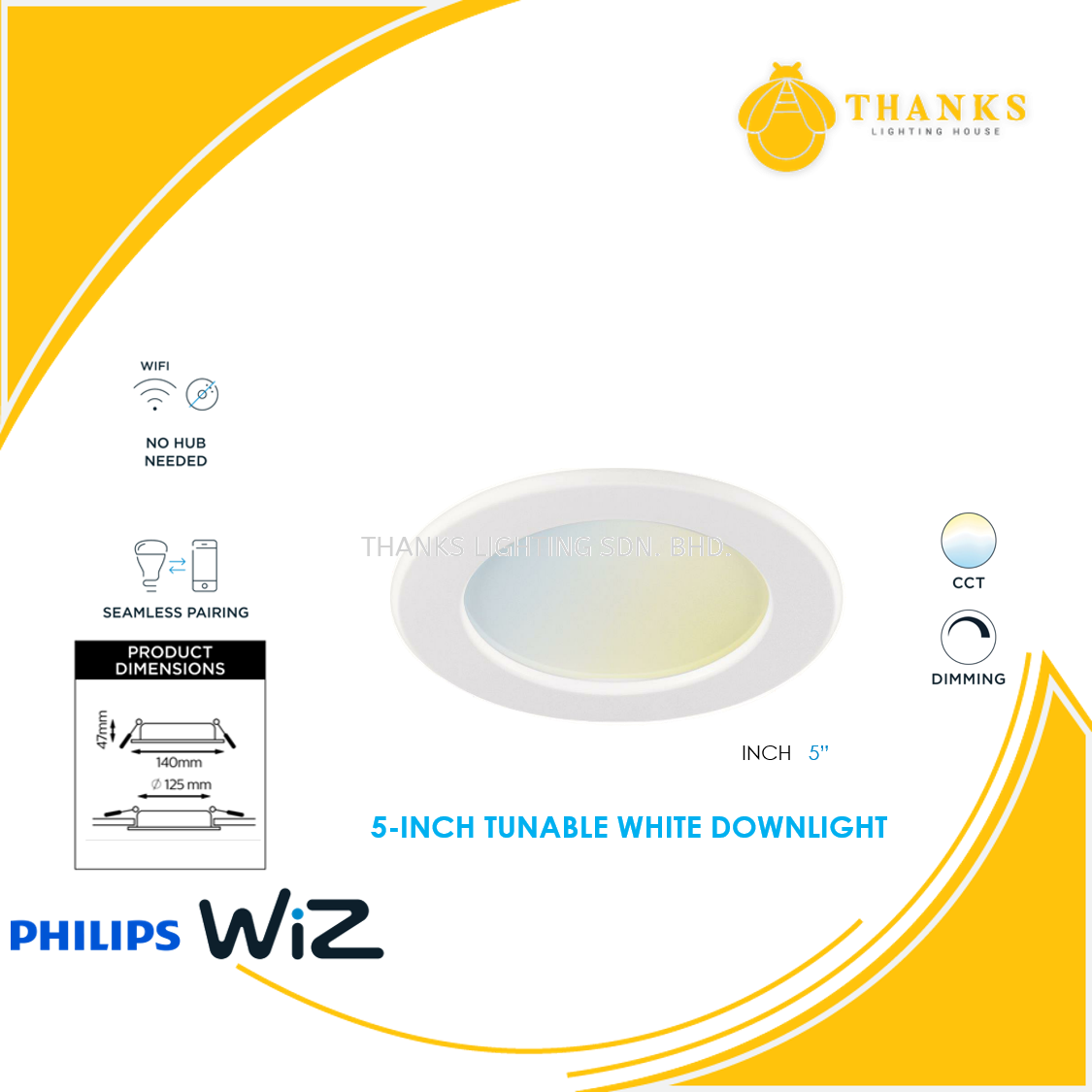 5 inch Philips Wiz LED Tunable White Smart Downlight 