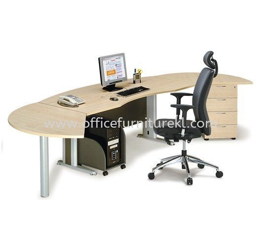 TITUS EXECUTIVE OFFICE TABLE / DESK D-SHAPE C/W SIDE DISCUSSION TABLE, FIXED PEDESTAL 4D & CPU HOLDER ATMB55 (FRONT) (Color Maple) - executive office table Accentra Glenmarie | executive office table One City | executive office table Petaling Jaya | executive office table Direct Factory Price