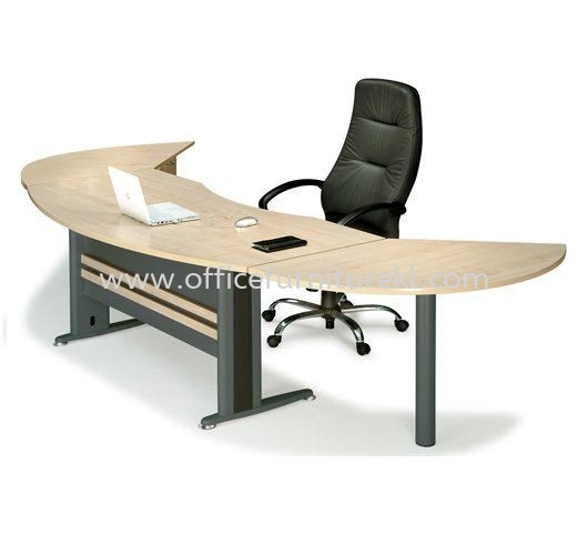 TITUS EXECUTIVE OFFICE TABLE / DESK D-SHAPE C/W SIDE DISCUSSION TABLE, FIXED PEDESTAL 4D & CPU HOLDER ATMB55 (FRONT) (Color Maple) - executive office table Setia Alam | executive office table Bangsar | executive office table Kelana Jaya | executive office table Office Furniture Manufacturer