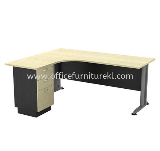 TITUS 5' L-SHAPE OFFICE TABLE / DESK C/W FIXED PEDESTAL 3D ATL 1515-3D (Color Maple) - L shape office table Tadisma Business Park | L shape office table Bukit Kiara | L shape office table Sungai Besi | L-shape office table Top 10 Best Selling