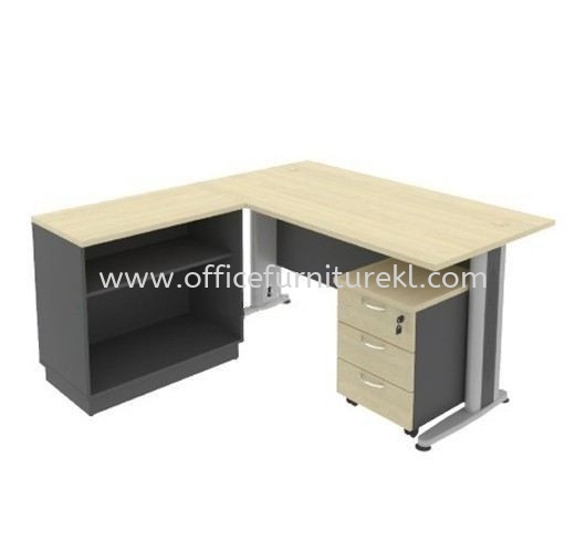 TITUS WRITING OFFICE TABLE / DESK C/W SIDE CABINET OPEN SHELF & MOBILE PEDESTAL 3D MTB58-OS97+M3 (Color Maple) - writing office table Taman Melati | writing office table Saujana Impian | writing office table Sungai Chua | writing office table Top 10 Best Recommend