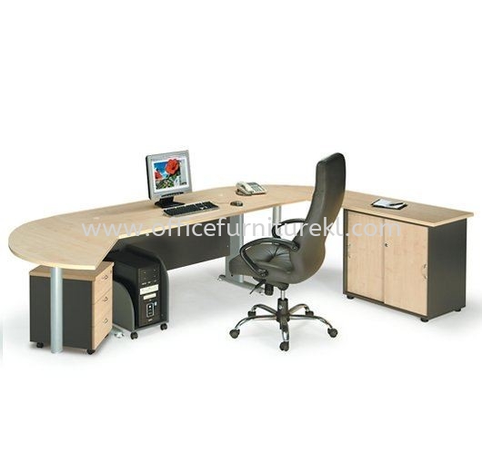 TITUS WRITING OFFICE TABLE / DESK C/W SIDE OFFICE CABINET WITH SIDE DISCUSSION TABLE, MOBILE PEDESTAL 3D & CPU HOLDER ATT 158 (Color Maple) - writing office table Damansara | writing office table Pandan Indah | writing office table Cheras | writing office table Direct Factory Price