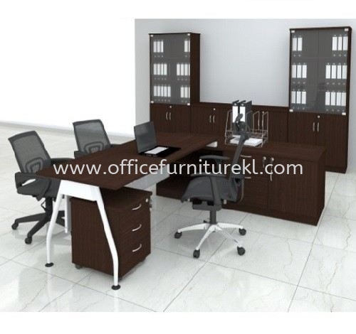 MADISON DIRECTOR OFFICE TABLE C/W SIDE LOW CABINET WITH MOBILE PEDESTAL 3D & CABINET SET (Color Walnut) - director office table Balakong | director office table Subang Jaya | director office table Batu Caves | director office table Mid Year Sale