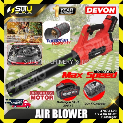 DEVON 4707-Li-20 20V Electric Brushless Cordless Air Blower 18000rpm w/ 1 x 4.0Ah Battery + 1 x Charger 