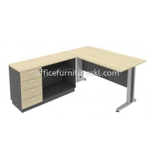 TITUS WRITING OFFICE TABLE/DESK C/W PEDESTAL 4D & SIDE CABINET OPEN SHELF SET - Writing Office Table Mutiara Damansara | Writing Office Table Bukit Jelutong | Writing Office Table Kota Damansara | Writing Office Table Dataran Prima