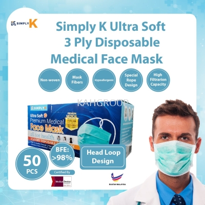 Simply K 3 Ply Surgical BFE >99% @ Adult Face Mask @ Head Loop