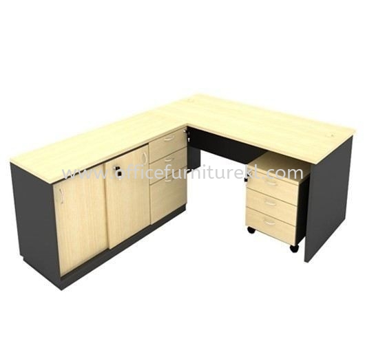 TITUS 5' WRITING OFFICE TABLE / DESK C/W SIDE CABINET & MOBILE PEDESTAL 3D AGT157 (Color Maple) - writing office table Au2 Setiawangsa | writing office table Tropicana Metropark | writing office table Sri Petaling | writing office table 12.12 Mega Sale