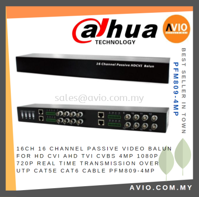 Dahua 16CH 16 Channel 4MP Passive Video Balun for HD CVI AHD TVI CVBS Real Time Over UTP RJ45 Cat5e Cat6 PFM809-4MP