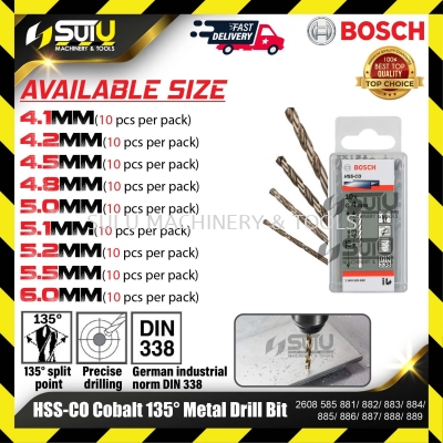 BOSCH 2608585881/ 882/ 883/ 884/ 885/ 886/ 887/ 888/ 889 10PCS HSS-CO Cobalt 135 Metal Drill Bit (4.1-6.0mm)