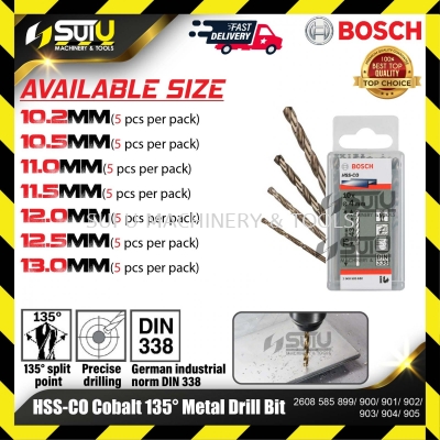 BOSCH 2608585899/ 900/ 901/ 902/ 903/ 904/ 905 5PCS 10.2-13MM HSS-CO Cobalt 135 Metal Drill Bit