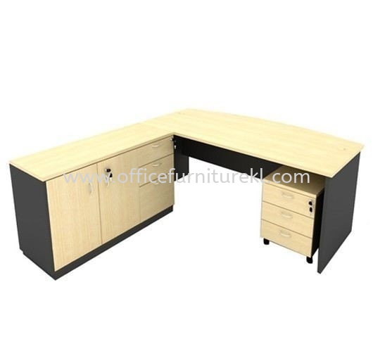 6' EXECUTIVE OFFICE TABLE / DESK D SHAPE C/W SIDE CABINET & MOBILE PEDESTAL 3D AGMB180 (Color Maple) - executive office table Damansara Perdana | executive office table Bandar Sunway | executive office table Ukay Perdana | executive office table Direct Factory Price