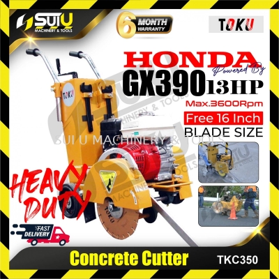 TOKU TKC350 13HP Heavy Duty Air-Cooled Gasoline Concrete Cutter c/w Honda GX390 Engine 3600rpm (16")