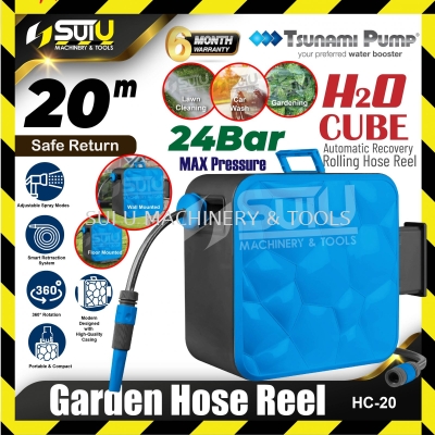 TSUNAMI PUMP HC-20 / HC20 20M Automatic Retractable & Rewind H2O Cube Garden Hose Reel