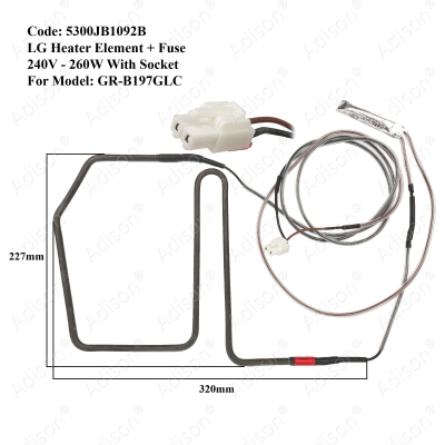 Code: 5300JB1092B Heater Element LG 240V 260W For GR-B197GLC / GR-B207WPQ / GR-B2075T