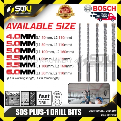 BOSCH 2608680257/ 258/ 259/ 260/ 261/ 262 SDS PLUS-1 Drill Bits (4.0-6.0mm)