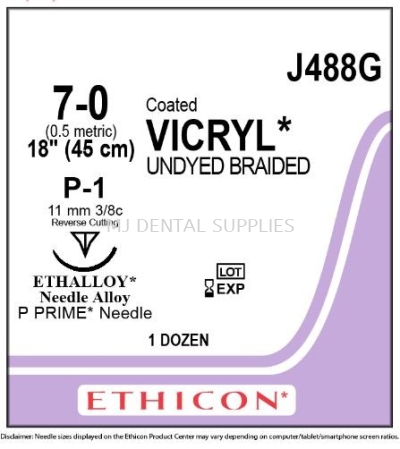 VICRYL SUTURE 7/0 UNDYED (ABSORBABLE), #J488G, J&J