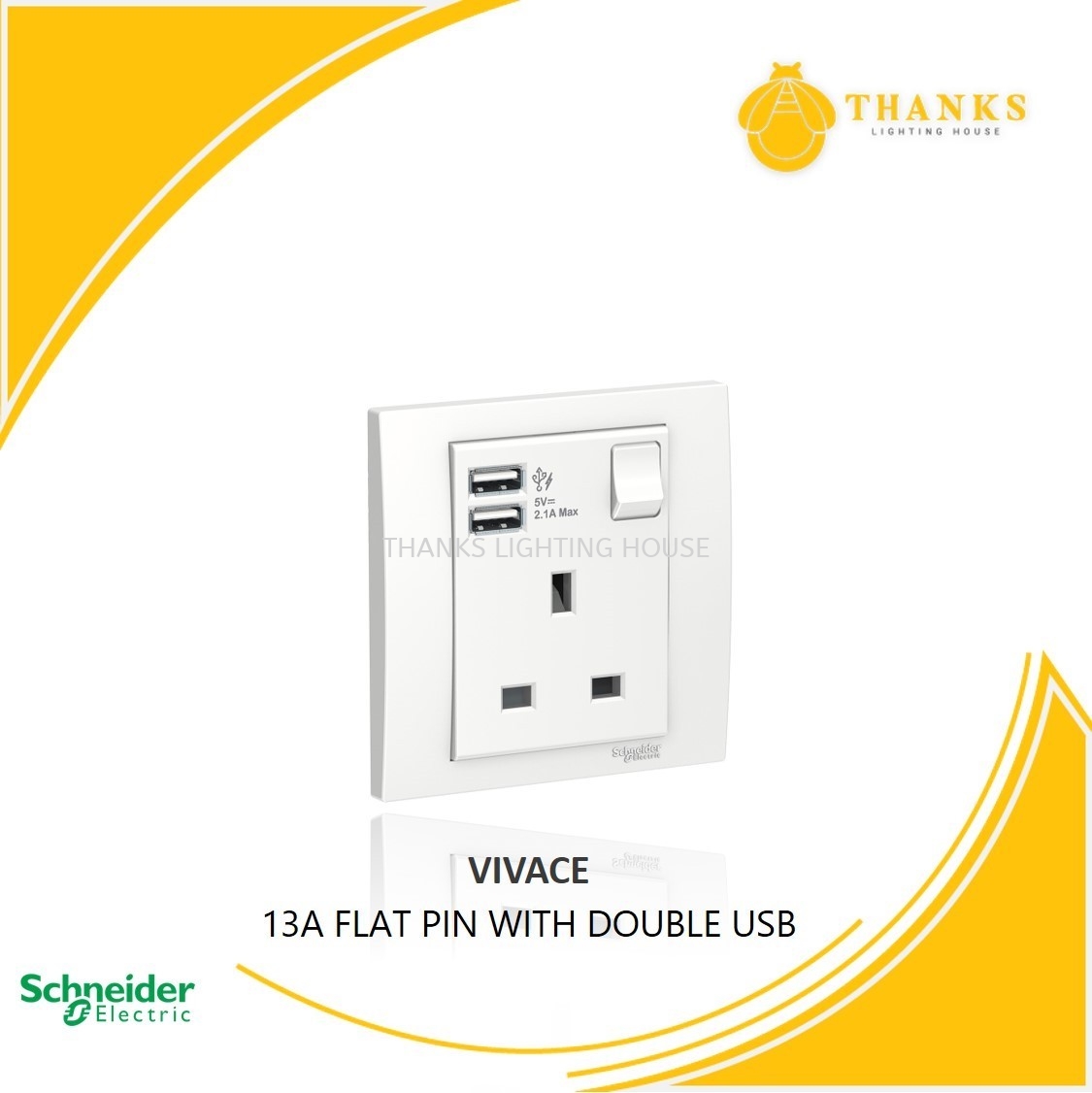 SCHNEIDER VIVACE 13A SWITCH SOCKET C/W DOUBLE 2.1A USB SOCKET