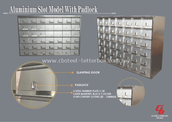 Aluminium Slot Model Letter Box / MailBox / Peti Surat With Padlock